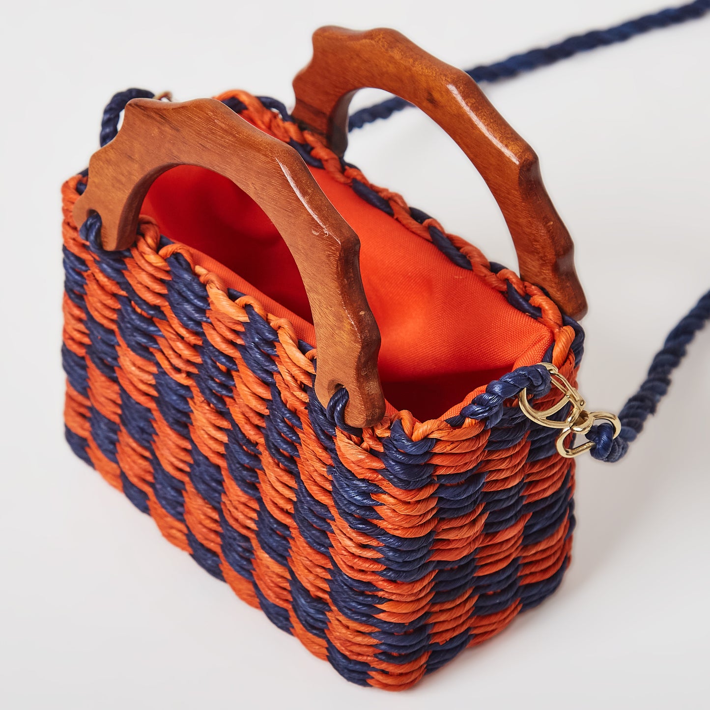 Mini Orange and Blue Plaid Straw